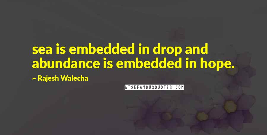 Rajesh Walecha Quotes: sea is embedded in drop and abundance is embedded in hope.