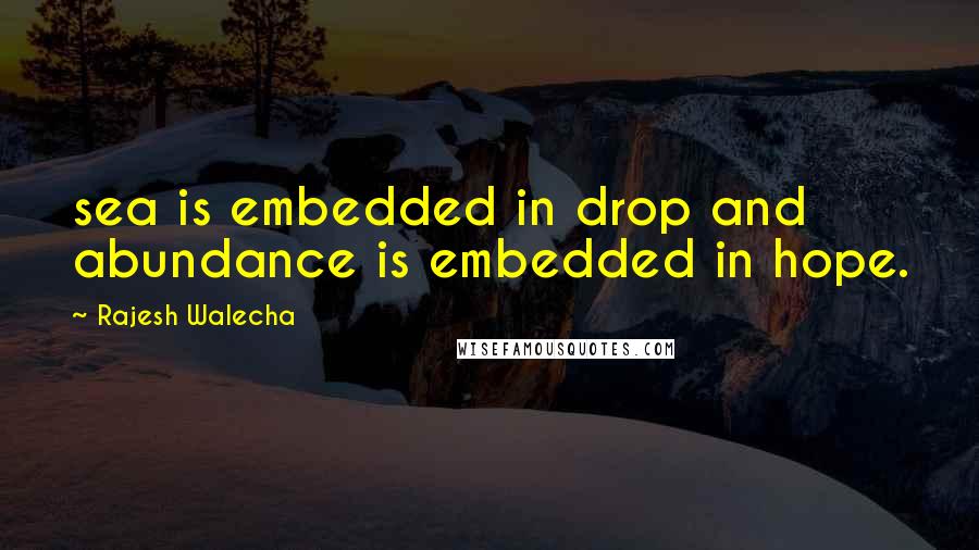 Rajesh Walecha Quotes: sea is embedded in drop and abundance is embedded in hope.