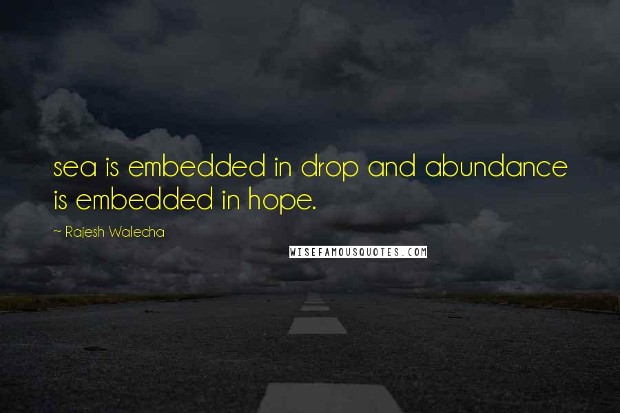 Rajesh Walecha Quotes: sea is embedded in drop and abundance is embedded in hope.