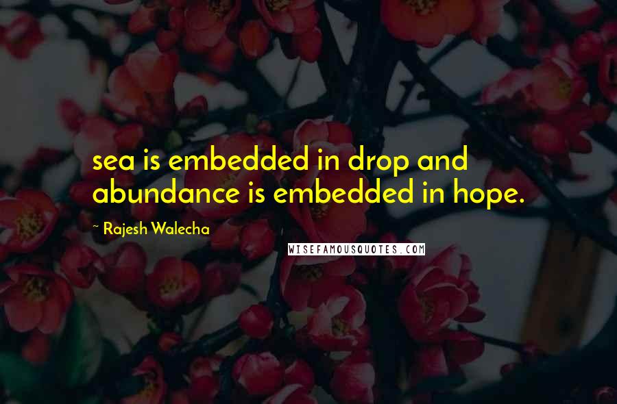 Rajesh Walecha Quotes: sea is embedded in drop and abundance is embedded in hope.