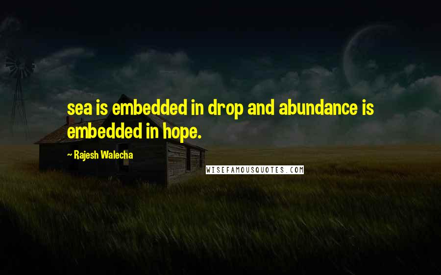 Rajesh Walecha Quotes: sea is embedded in drop and abundance is embedded in hope.