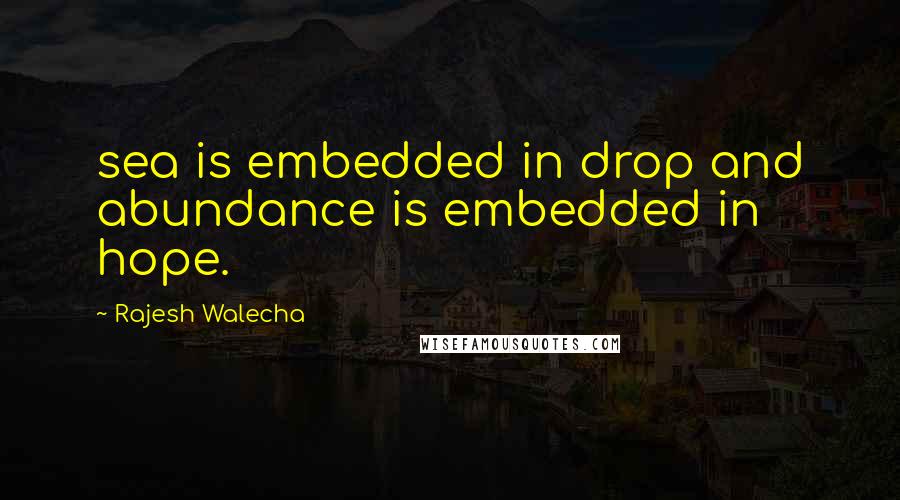 Rajesh Walecha Quotes: sea is embedded in drop and abundance is embedded in hope.