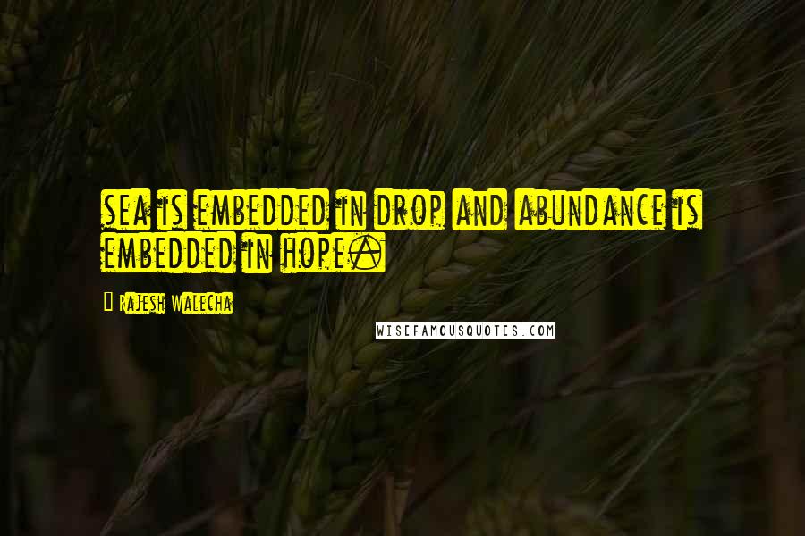 Rajesh Walecha Quotes: sea is embedded in drop and abundance is embedded in hope.