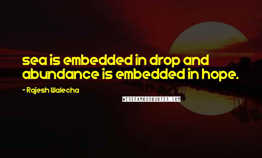 Rajesh Walecha Quotes: sea is embedded in drop and abundance is embedded in hope.