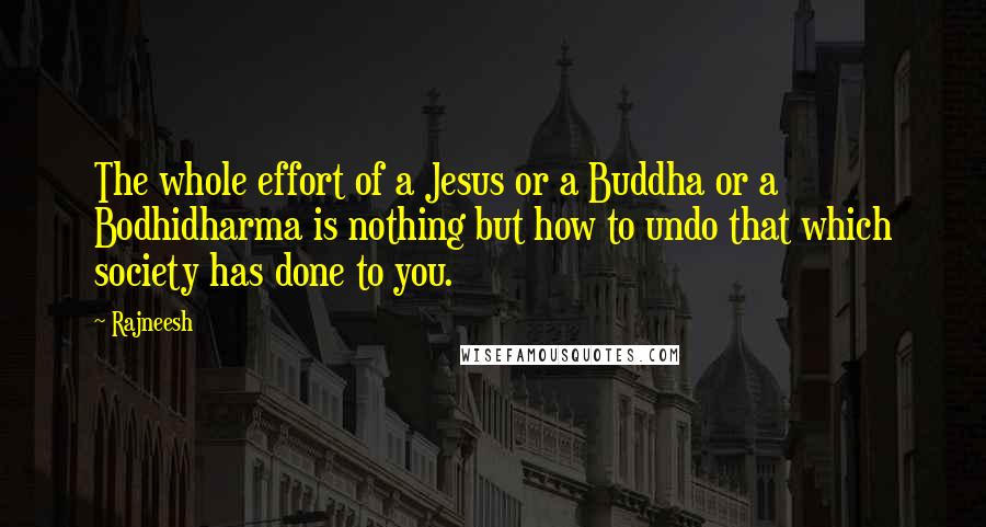 Rajneesh Quotes: The whole effort of a Jesus or a Buddha or a Bodhidharma is nothing but how to undo that which society has done to you.