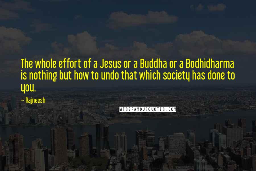 Rajneesh Quotes: The whole effort of a Jesus or a Buddha or a Bodhidharma is nothing but how to undo that which society has done to you.