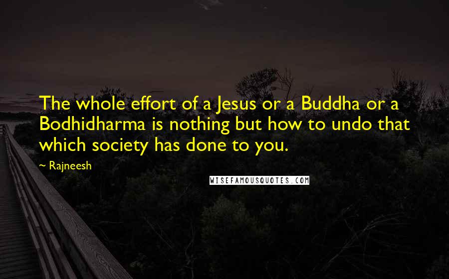 Rajneesh Quotes: The whole effort of a Jesus or a Buddha or a Bodhidharma is nothing but how to undo that which society has done to you.