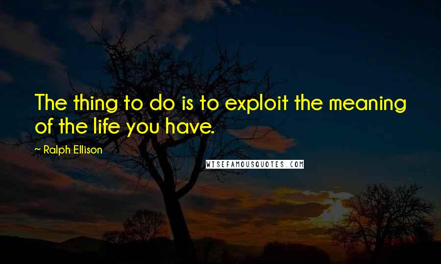 Ralph Ellison Quotes: The thing to do is to exploit the meaning of the life you have.