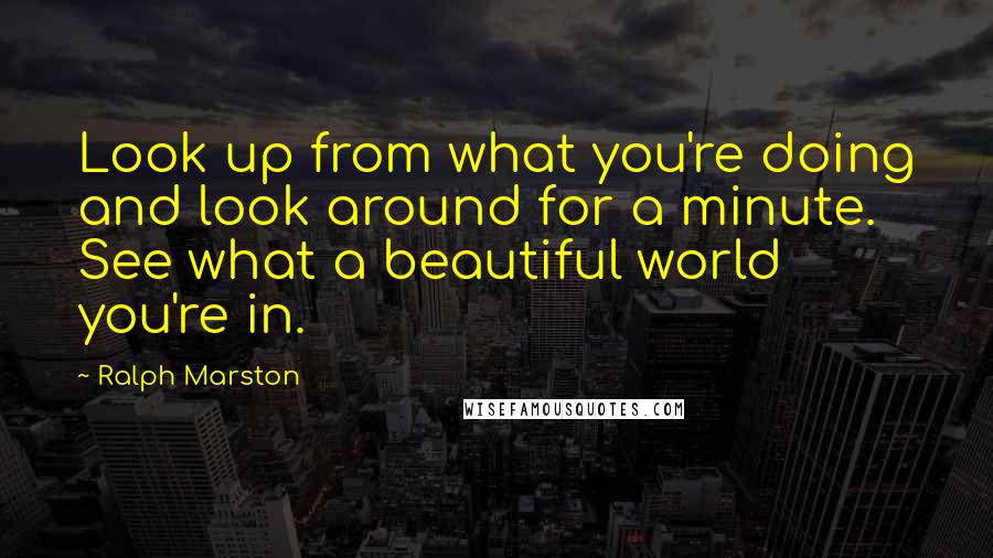 Ralph Marston Quotes: Look up from what you're doing and look around for a minute. See what a beautiful world you're in.