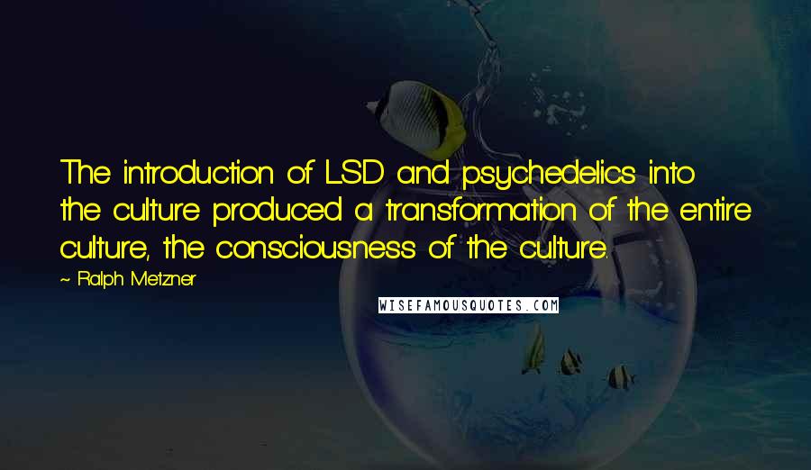 Ralph Metzner Quotes: The introduction of LSD and psychedelics into the culture produced a transformation of the entire culture, the consciousness of the culture.