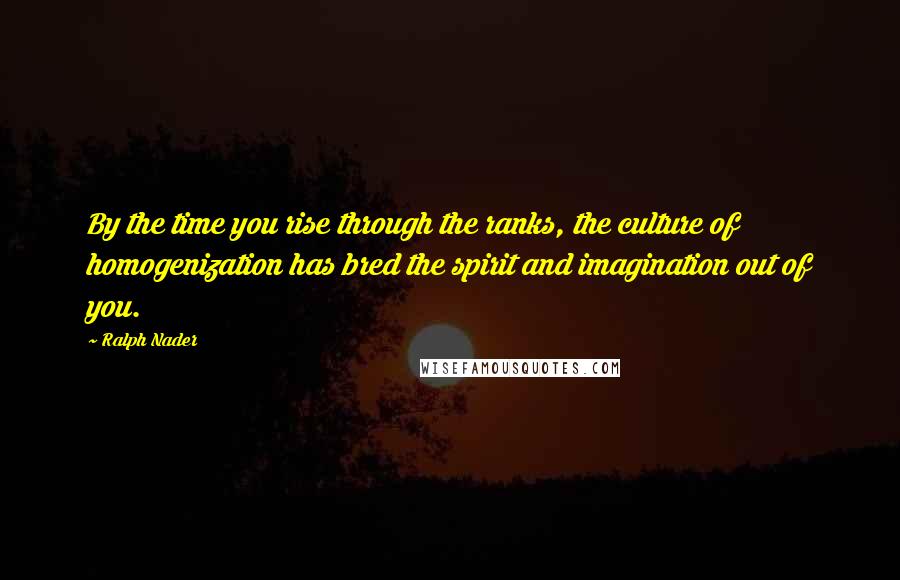 Ralph Nader Quotes: By the time you rise through the ranks, the culture of homogenization has bred the spirit and imagination out of you.