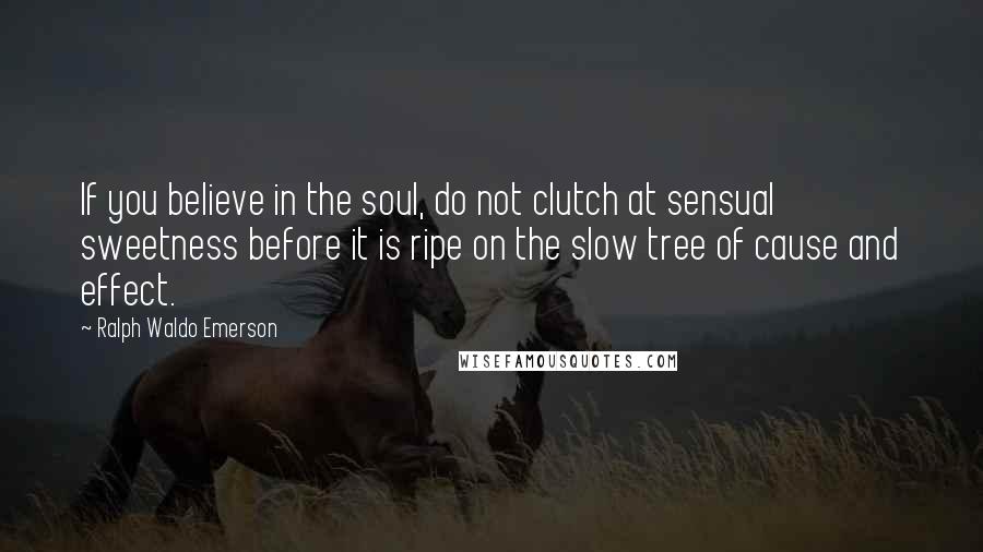 Ralph Waldo Emerson Quotes: If you believe in the soul, do not clutch at sensual sweetness before it is ripe on the slow tree of cause and effect.