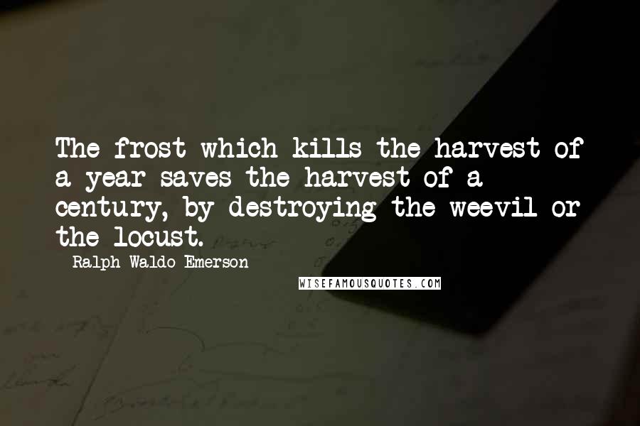 Ralph Waldo Emerson Quotes: The frost which kills the harvest of a year saves the harvest of a century, by destroying the weevil or the locust.