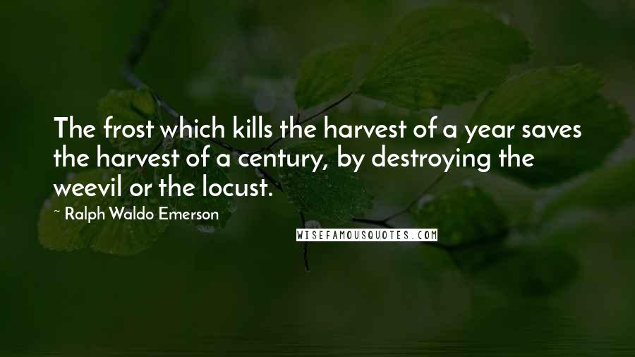 Ralph Waldo Emerson Quotes: The frost which kills the harvest of a year saves the harvest of a century, by destroying the weevil or the locust.