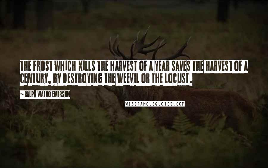 Ralph Waldo Emerson Quotes: The frost which kills the harvest of a year saves the harvest of a century, by destroying the weevil or the locust.