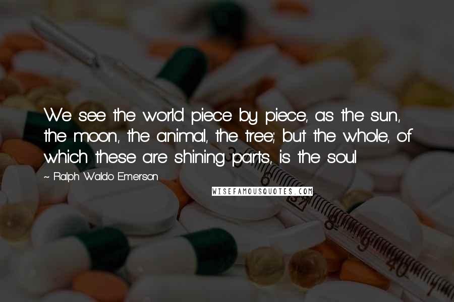 Ralph Waldo Emerson Quotes: We see the world piece by piece, as the sun, the moon, the animal, the tree; but the whole, of which these are shining parts, is the soul