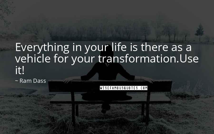 Ram Dass Quotes: Everything in your life is there as a vehicle for your transformation.Use it!