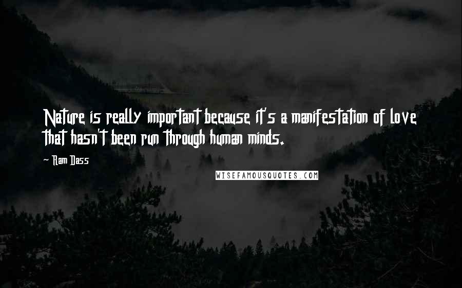 Ram Dass Quotes: Nature is really important because it's a manifestation of love that hasn't been run through human minds.