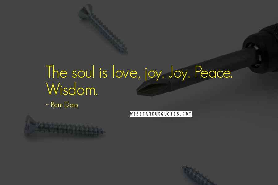 Ram Dass Quotes: The soul is love, joy. Joy. Peace. Wisdom.