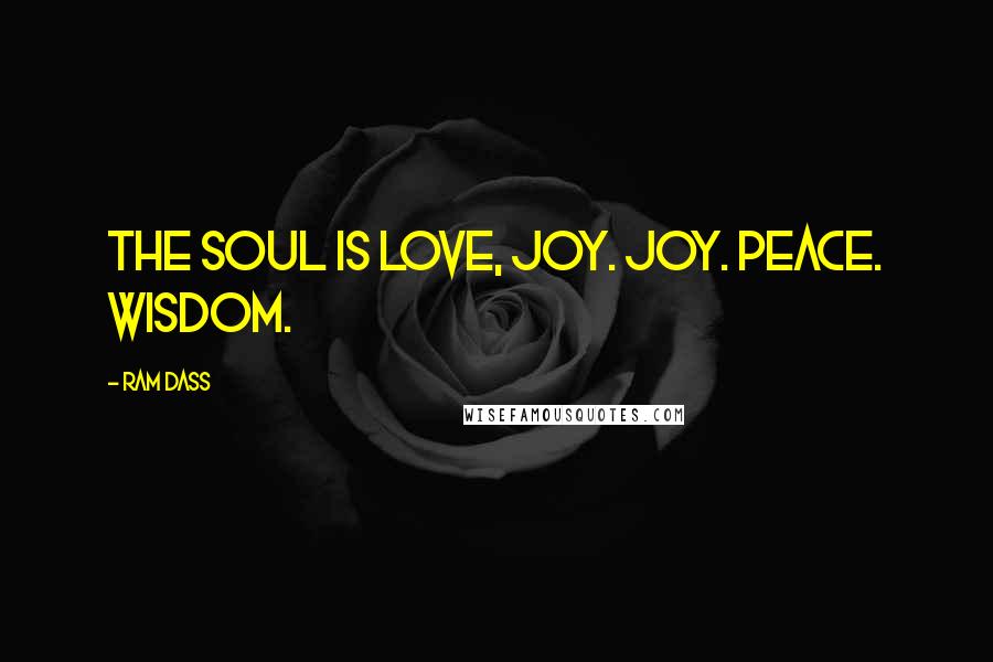 Ram Dass Quotes: The soul is love, joy. Joy. Peace. Wisdom.