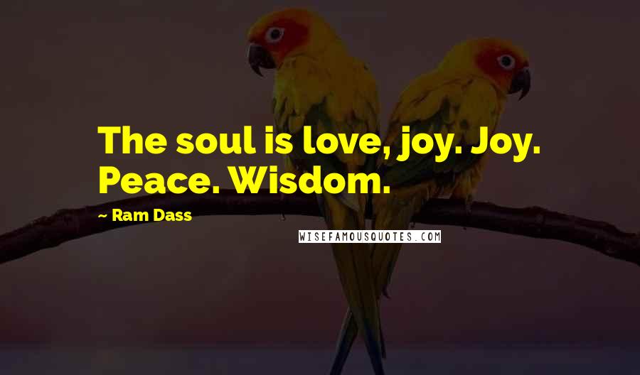 Ram Dass Quotes: The soul is love, joy. Joy. Peace. Wisdom.