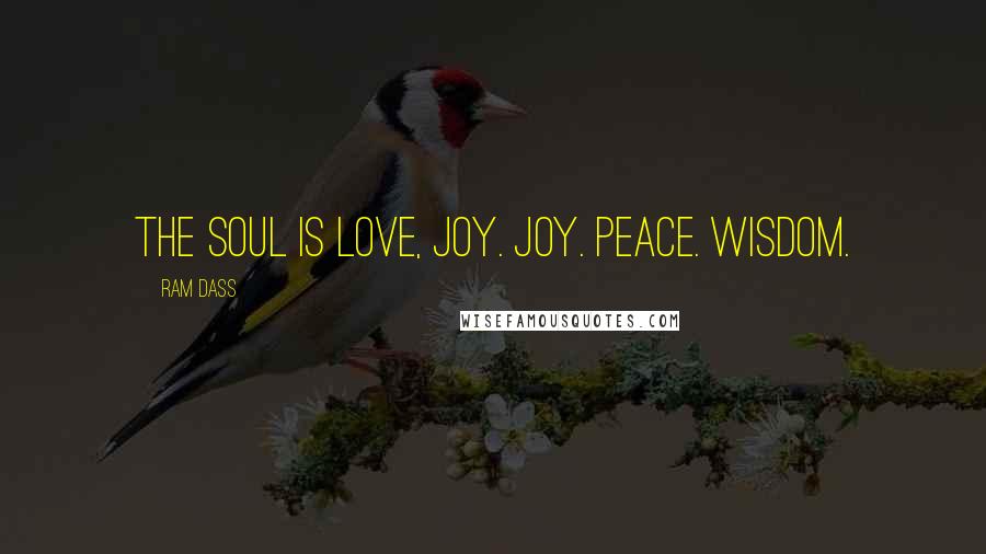 Ram Dass Quotes: The soul is love, joy. Joy. Peace. Wisdom.
