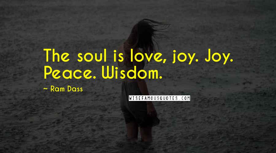 Ram Dass Quotes: The soul is love, joy. Joy. Peace. Wisdom.