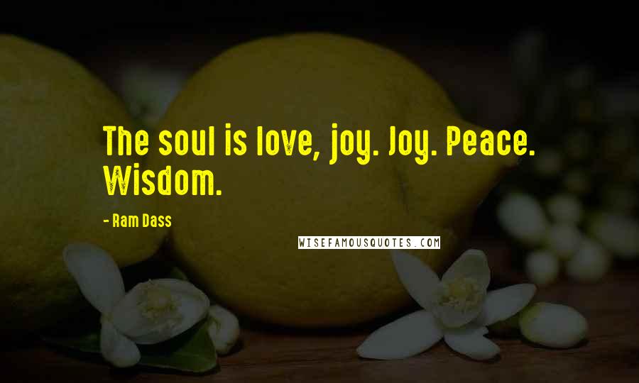 Ram Dass Quotes: The soul is love, joy. Joy. Peace. Wisdom.