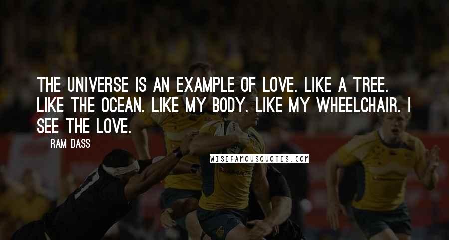 Ram Dass Quotes: The universe is an example of love. Like a tree. Like the ocean. Like my body. Like my wheelchair. I see the love.