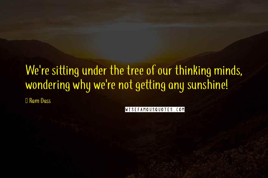 Ram Dass Quotes: We're sitting under the tree of our thinking minds, wondering why we're not getting any sunshine!