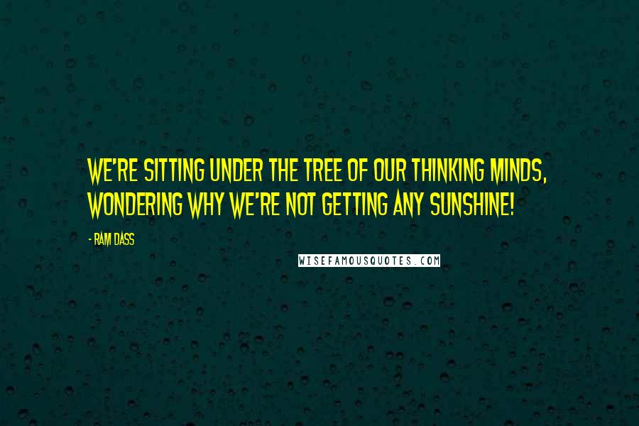 Ram Dass Quotes: We're sitting under the tree of our thinking minds, wondering why we're not getting any sunshine!