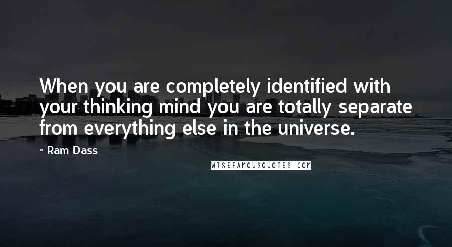 Ram Dass Quotes: When you are completely identified with your thinking mind you are totally separate from everything else in the universe.