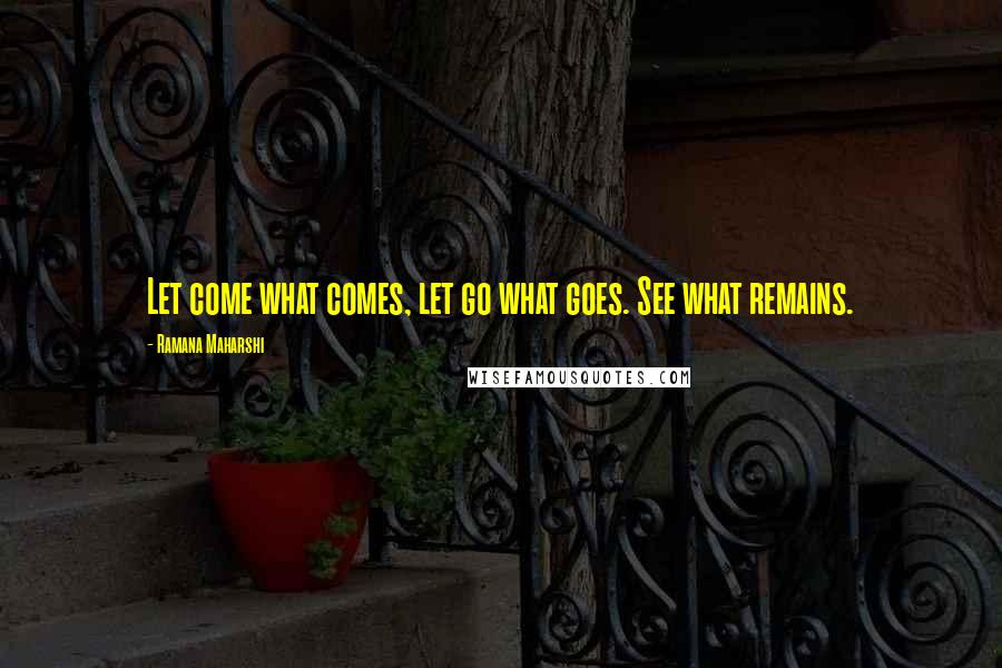 Ramana Maharshi Quotes: Let come what comes, let go what goes. See what remains.