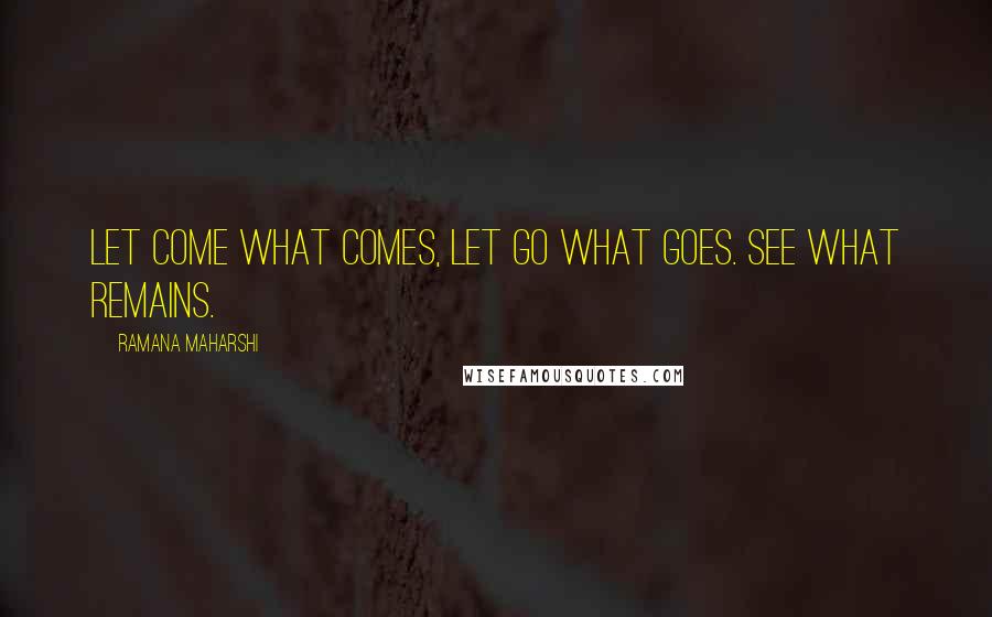 Ramana Maharshi Quotes: Let come what comes, let go what goes. See what remains.