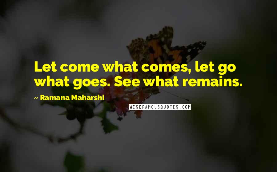 Ramana Maharshi Quotes: Let come what comes, let go what goes. See what remains.