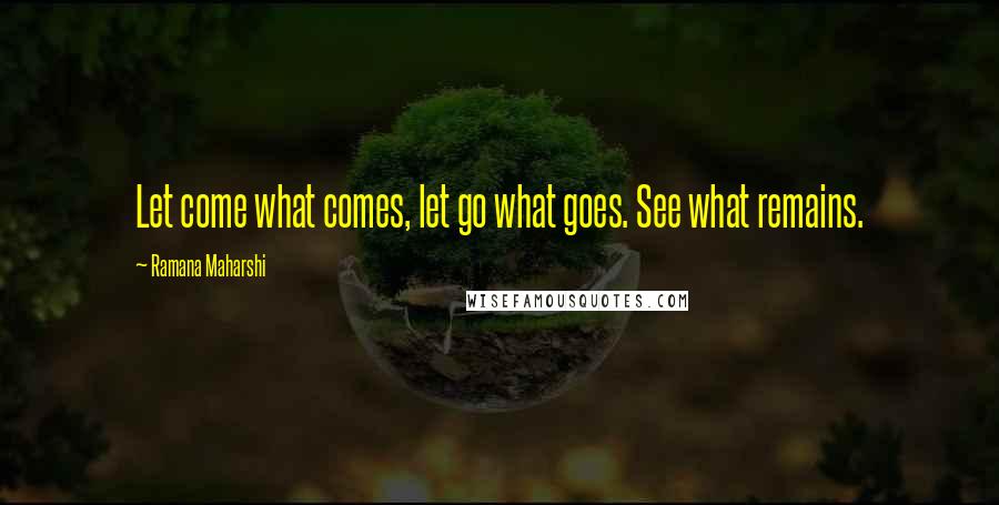 Ramana Maharshi Quotes: Let come what comes, let go what goes. See what remains.