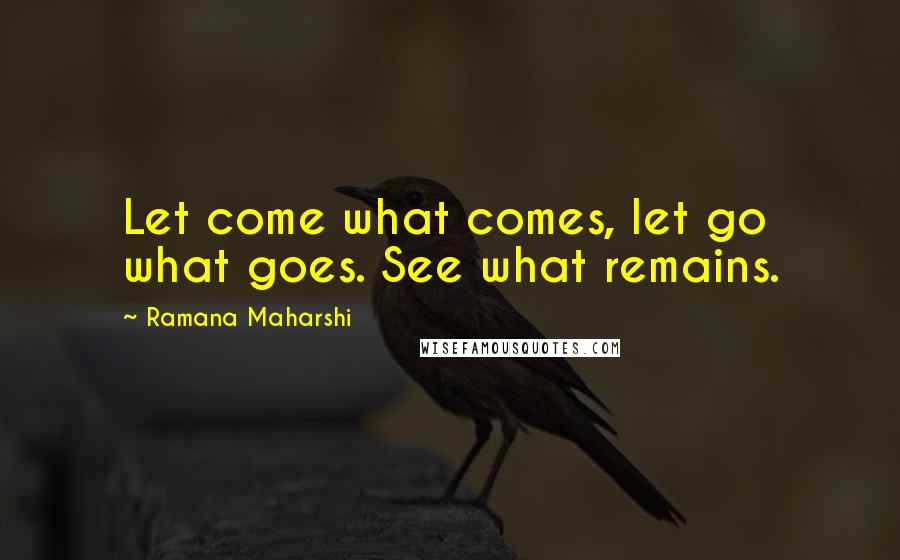 Ramana Maharshi Quotes: Let come what comes, let go what goes. See what remains.