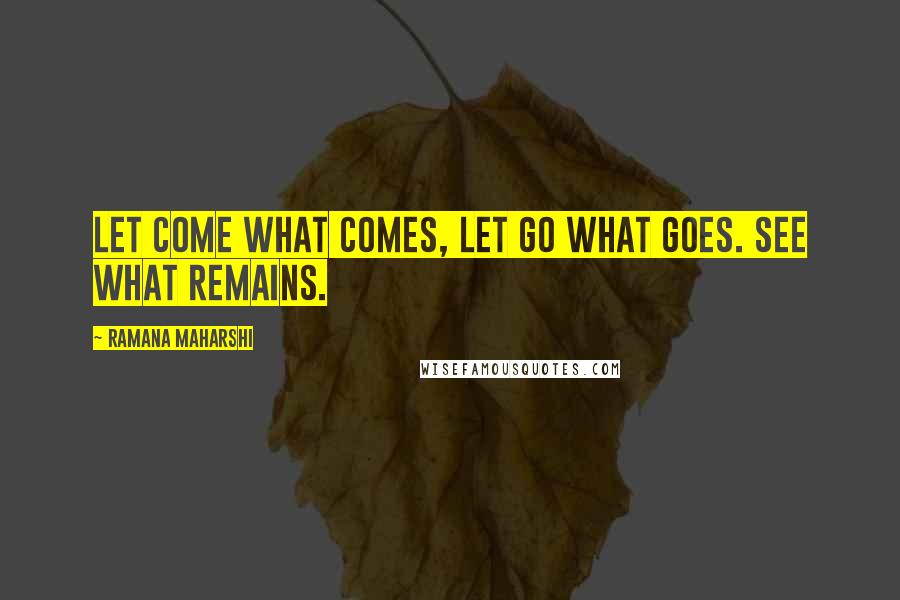 Ramana Maharshi Quotes: Let come what comes, let go what goes. See what remains.