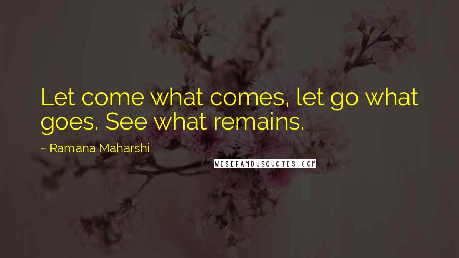 Ramana Maharshi Quotes: Let come what comes, let go what goes. See what remains.