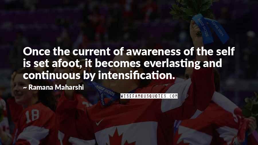 Ramana Maharshi Quotes: Once the current of awareness of the self is set afoot, it becomes everlasting and continuous by intensification.