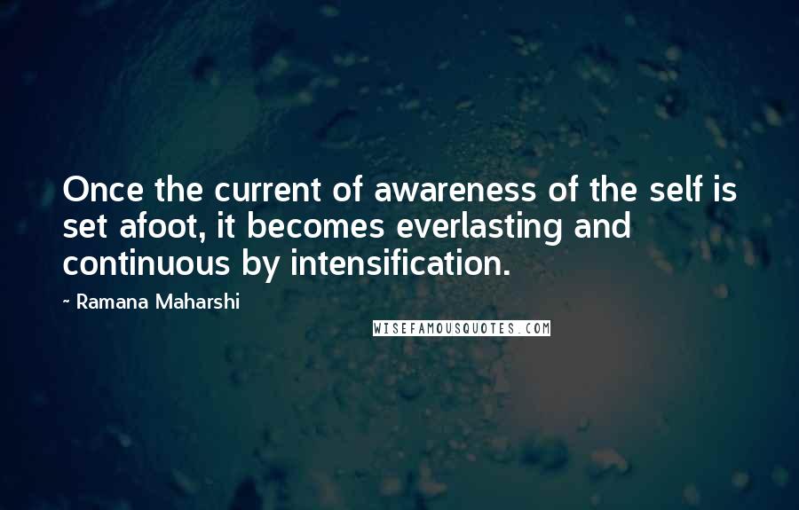 Ramana Maharshi Quotes: Once the current of awareness of the self is set afoot, it becomes everlasting and continuous by intensification.