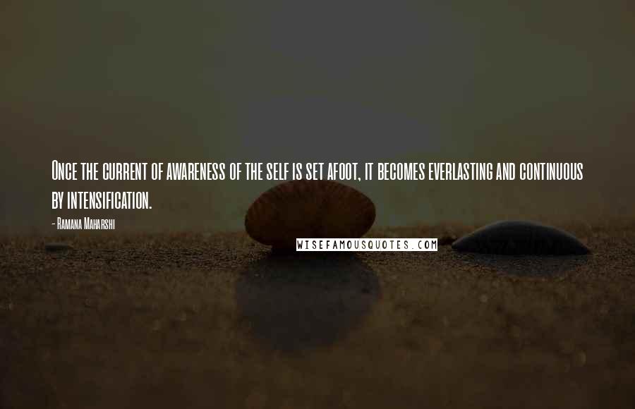 Ramana Maharshi Quotes: Once the current of awareness of the self is set afoot, it becomes everlasting and continuous by intensification.