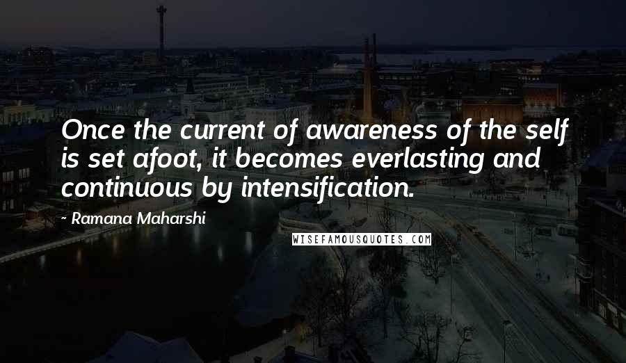 Ramana Maharshi Quotes: Once the current of awareness of the self is set afoot, it becomes everlasting and continuous by intensification.