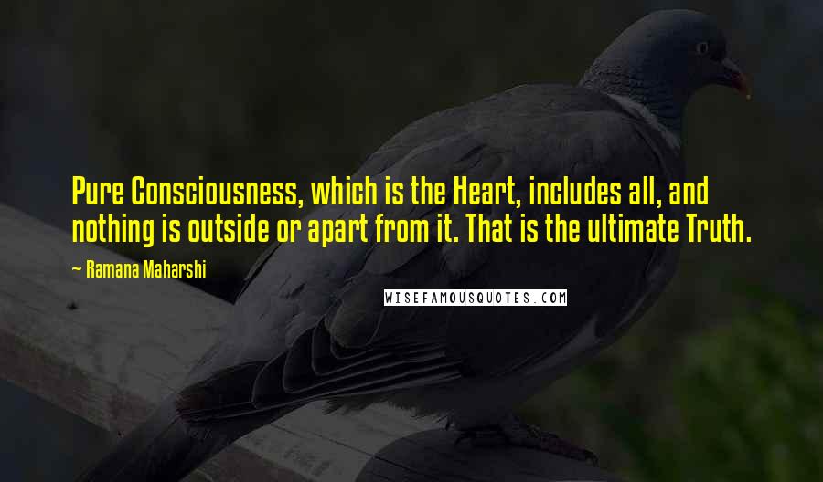 Ramana Maharshi Quotes: Pure Consciousness, which is the Heart, includes all, and nothing is outside or apart from it. That is the ultimate Truth.