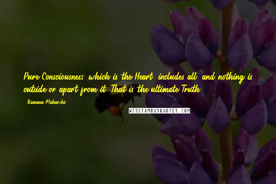 Ramana Maharshi Quotes: Pure Consciousness, which is the Heart, includes all, and nothing is outside or apart from it. That is the ultimate Truth.