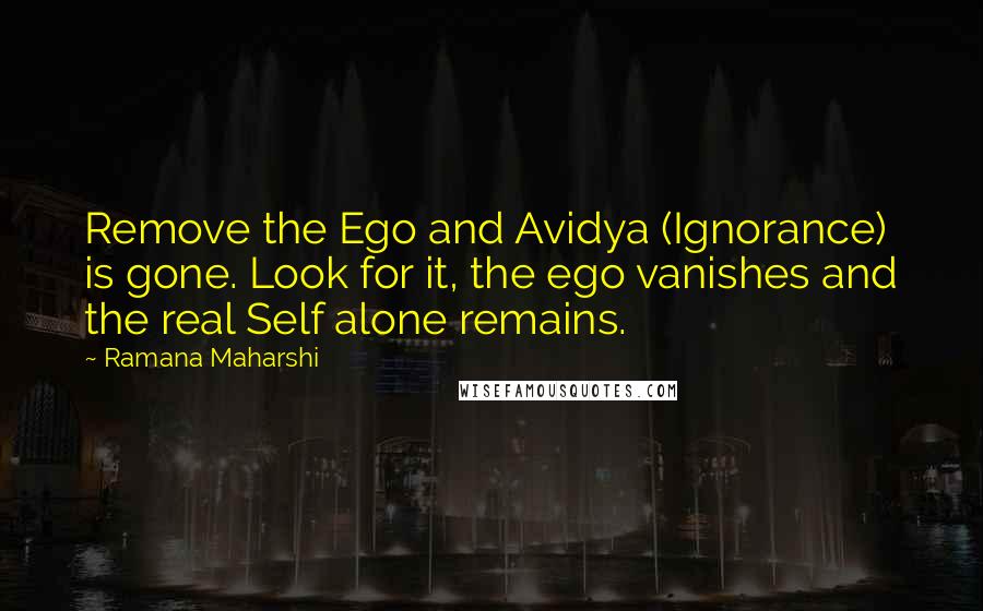 Ramana Maharshi Quotes: Remove the Ego and Avidya (Ignorance) is gone. Look for it, the ego vanishes and the real Self alone remains.