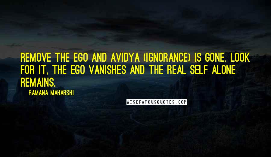 Ramana Maharshi Quotes: Remove the Ego and Avidya (Ignorance) is gone. Look for it, the ego vanishes and the real Self alone remains.