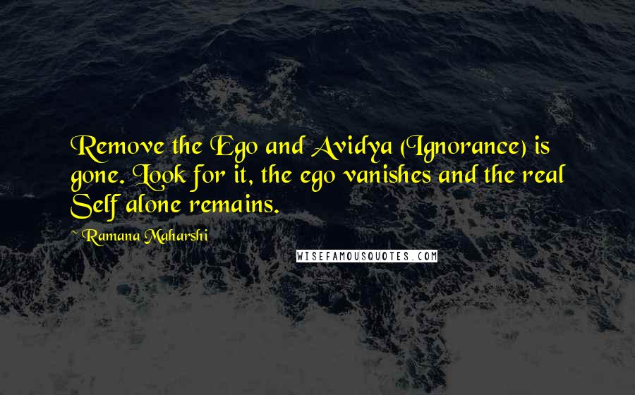 Ramana Maharshi Quotes: Remove the Ego and Avidya (Ignorance) is gone. Look for it, the ego vanishes and the real Self alone remains.