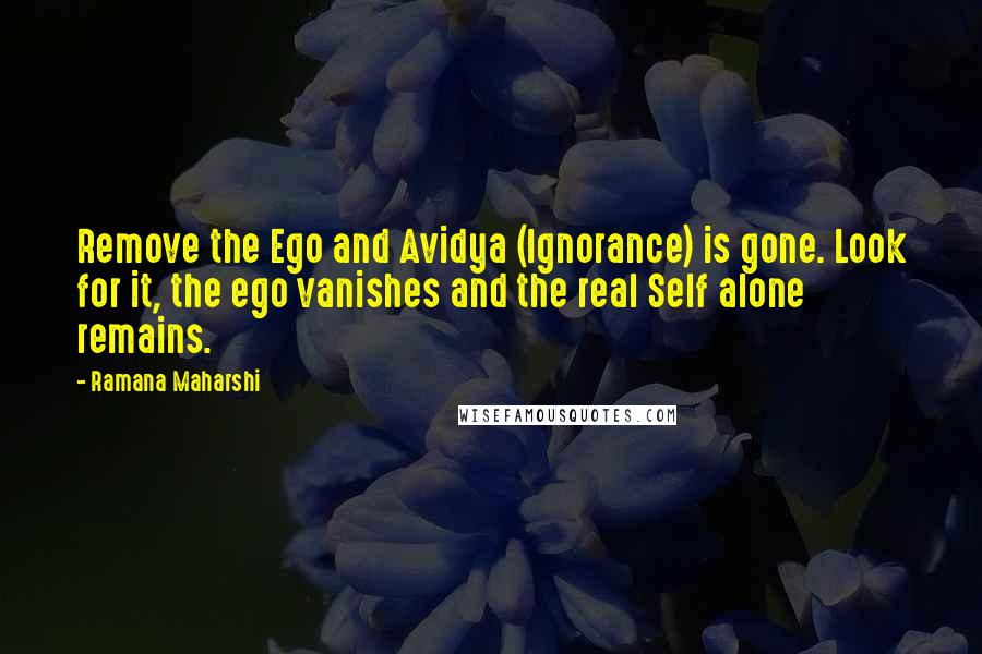 Ramana Maharshi Quotes: Remove the Ego and Avidya (Ignorance) is gone. Look for it, the ego vanishes and the real Self alone remains.