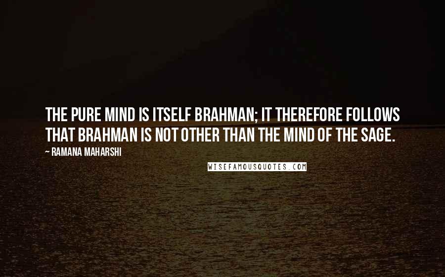 Ramana Maharshi Quotes: The pure mind is itself Brahman; it therefore follows that Brahman is not other than the mind of the sage.